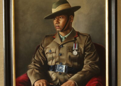 Oil painting of Rfn Suraj Gubaju, Ghurka soldier, Infantry Battle School, Royal Ghurka Rifles.